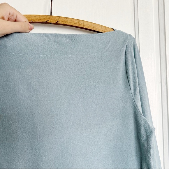 Eileen Fisher • Washable Stretch Crepe Shift Dress boat neck aqua blue - Picture 7 of 10